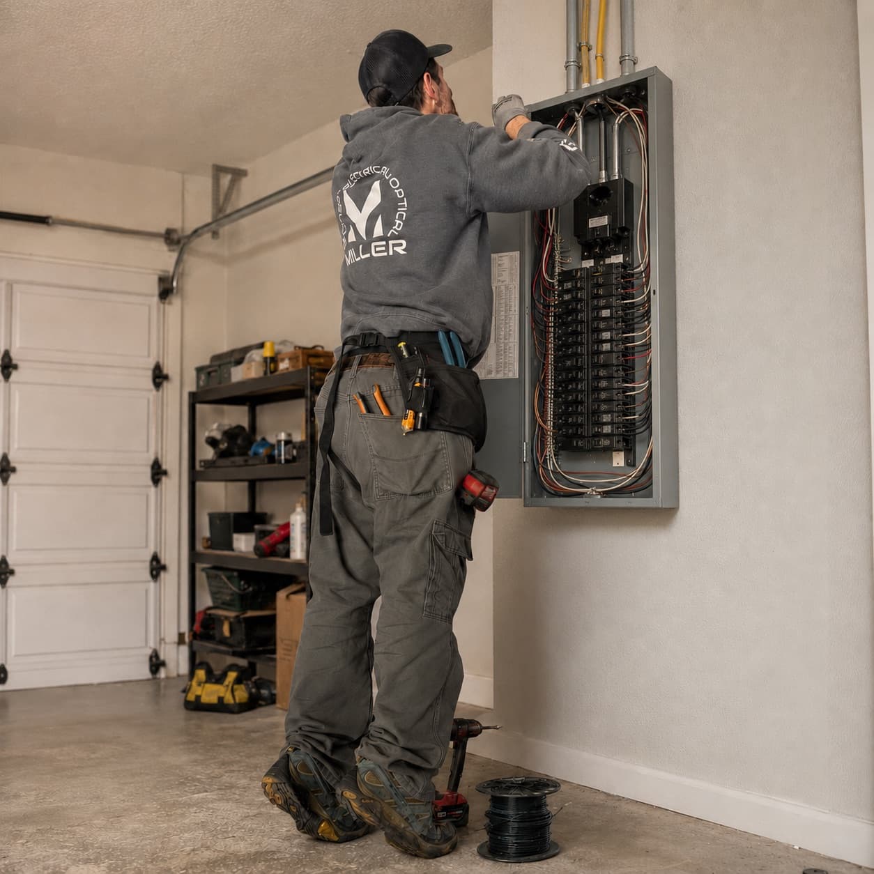 Miller Electrical technician servicing an electrical panel