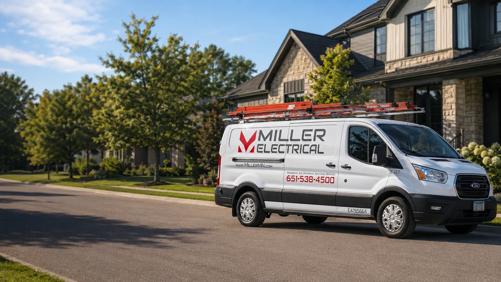 Miller Electrical service van parked in front of a home in the Twin Cities east metro
